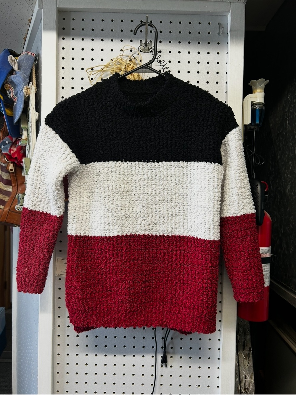 Girls Black, White & Red Colorblock Crewneck Sweater 14/16